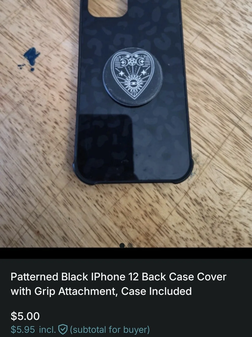 Black Patterned iPhone 12 Case with Grip Attachment